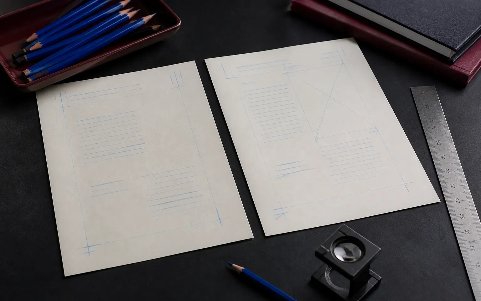 Proof pages and tools arranged for a precise editorial review